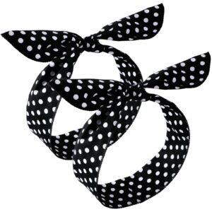 hicarer 2 pieces polka dot headbands for women headband retro bandana halloween dress up 50s wire headband vintage print christmas hairband(0.23 inch,black)