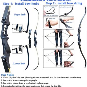 Monleap 52" Archery Bow and Arrow for Adults Takedown Recurve Bow Survival Bow Hunting Longbow with Arrows Quiver Metal Riser Right Hand for Target Shooting Practice (50lb)