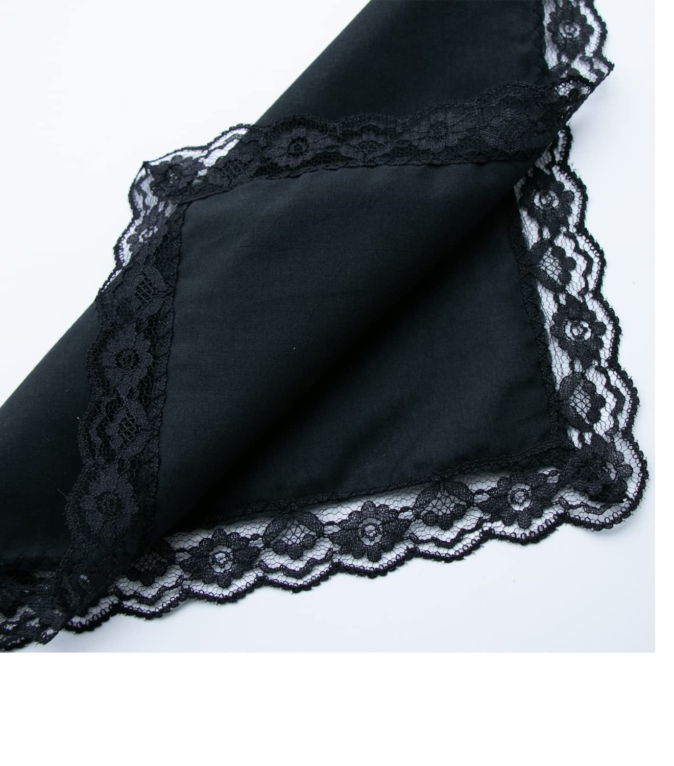 COCOUSM Ladies Handkerchiefs with Lace Pure Cotton Womens Hankies Black 3PCS