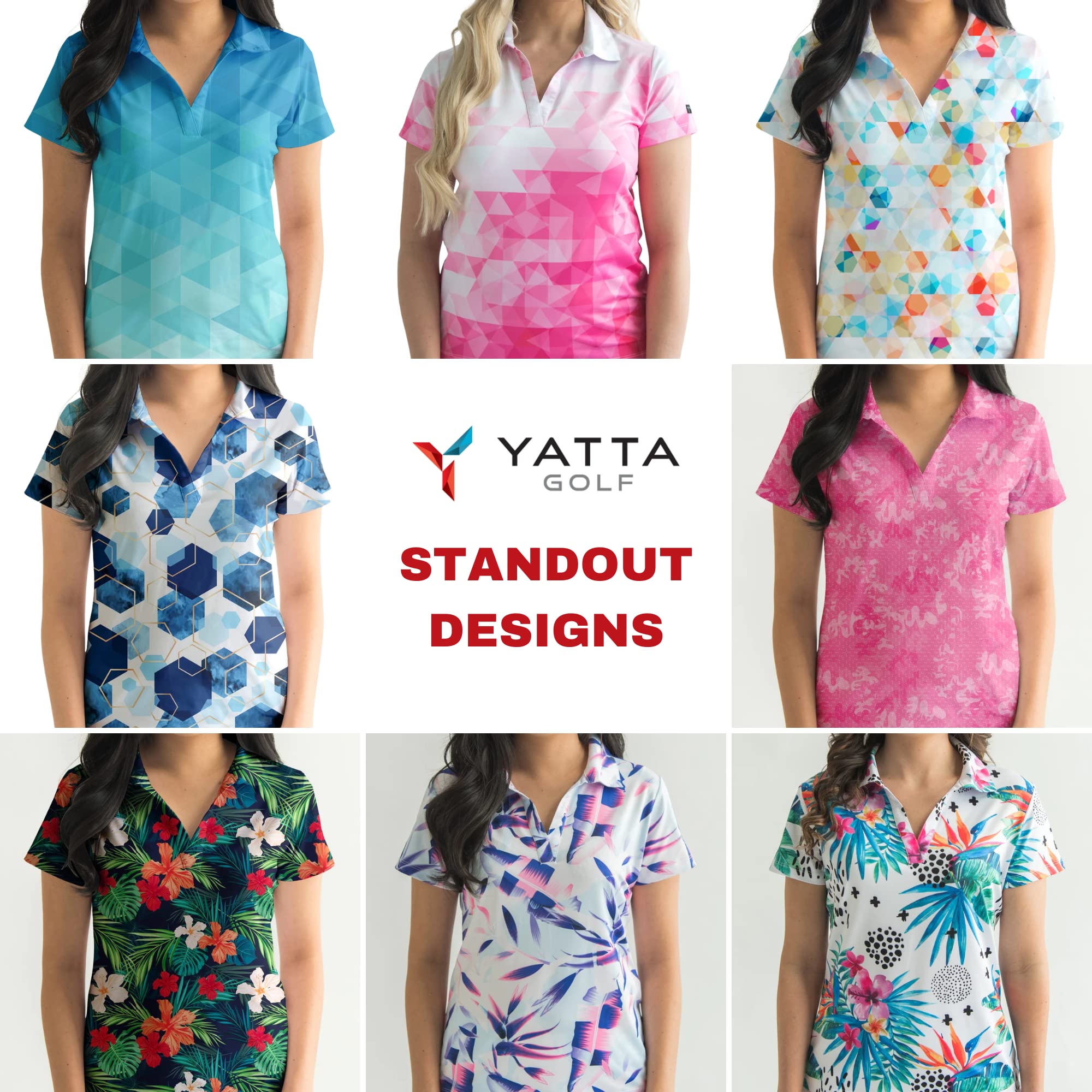 YATTA GOLF Women's Birdie Dropper V-Neck Short Sleeve Polo Shirt