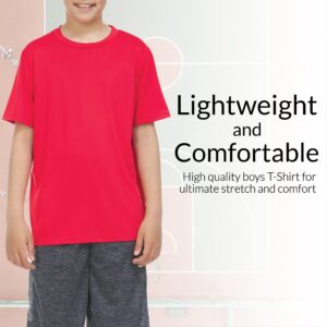 Boys Active T-Shirt - Quick-Dry Athletic Workout Training Stretch Crew Neck Short Sleeve Top 5 Pack