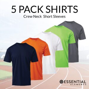 Boys Active T-Shirt - Quick-Dry Athletic Workout Training Stretch Crew Neck Short Sleeve Top 5 Pack