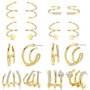 sanfenly 8pairs double hoop earrings claw earrings cuff for women teen girls spiral twisted hoop earrings huggie climber wrap cuff piercing studs cartilage ear piercing