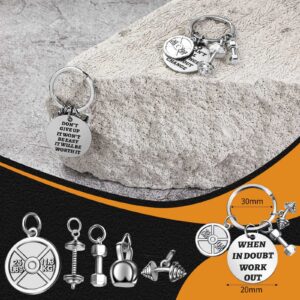 Yinkin 6 Pieces Fitness Gym Charm Keychains Stainless Steel Fitness Gifts with Quotes Dumbbell Personal Trainer Gifts Workout Gifts for Women Gym Keychain for Fitness Enthusiast