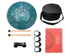 nanrika steel tongue drum, 10 inch 11 note, percussion instrument, hand pan drum, with bag, music book, drumstick and finger cover (malachite)