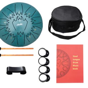 Nanrika Steel Tongue Drum, 10 Inch 11 Note, Percussion Instrument, Hand Pan Drum, With Bag, Music Book, Drumstick and Finger Cover (Malachite)