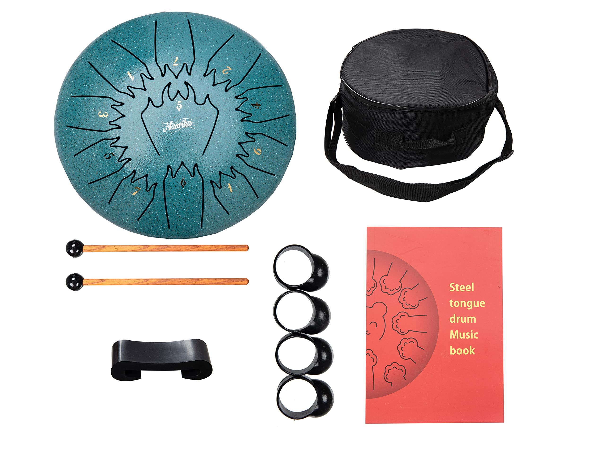 Nanrika Steel Tongue Drum, 10 Inch 11 Note, Percussion Instrument, Hand Pan Drum, With Bag, Music Book, Drumstick and Finger Cover (Malachite)