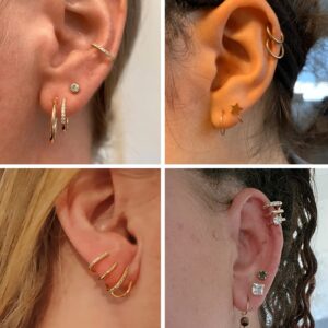 Sanfenly 8Pairs Double Hoop Earrings Claw Earrings Cuff for Women Teen Girls Spiral Twisted Hoop Earrings Huggie Climber Wrap Cuff Piercing Studs Cartilage Ear Piercing