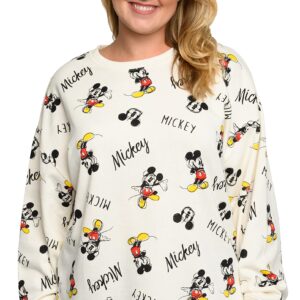 Disney Womens Plus Size Mickey Mouse Sweatshirt Fleece Pullover (Cream, 2X)