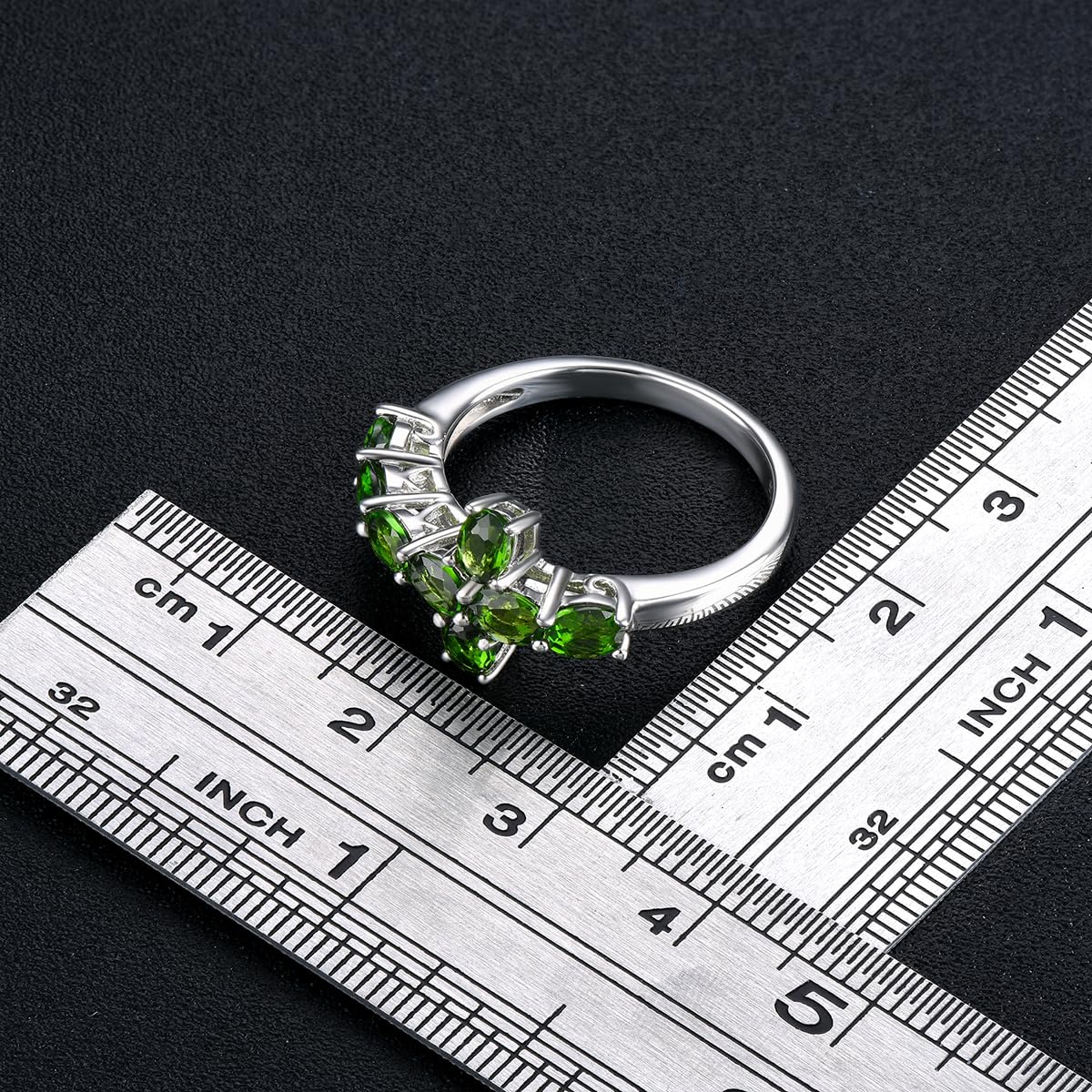 ZhenCai Cross Rings for Women Sterling Silver 925 Setting Natural Gemstone Chrome Diopside Eternity Ring Rhodium Plated Classic Style Fine Jewelry Birthday Gifts for Her (Dark Green, US Size 8)