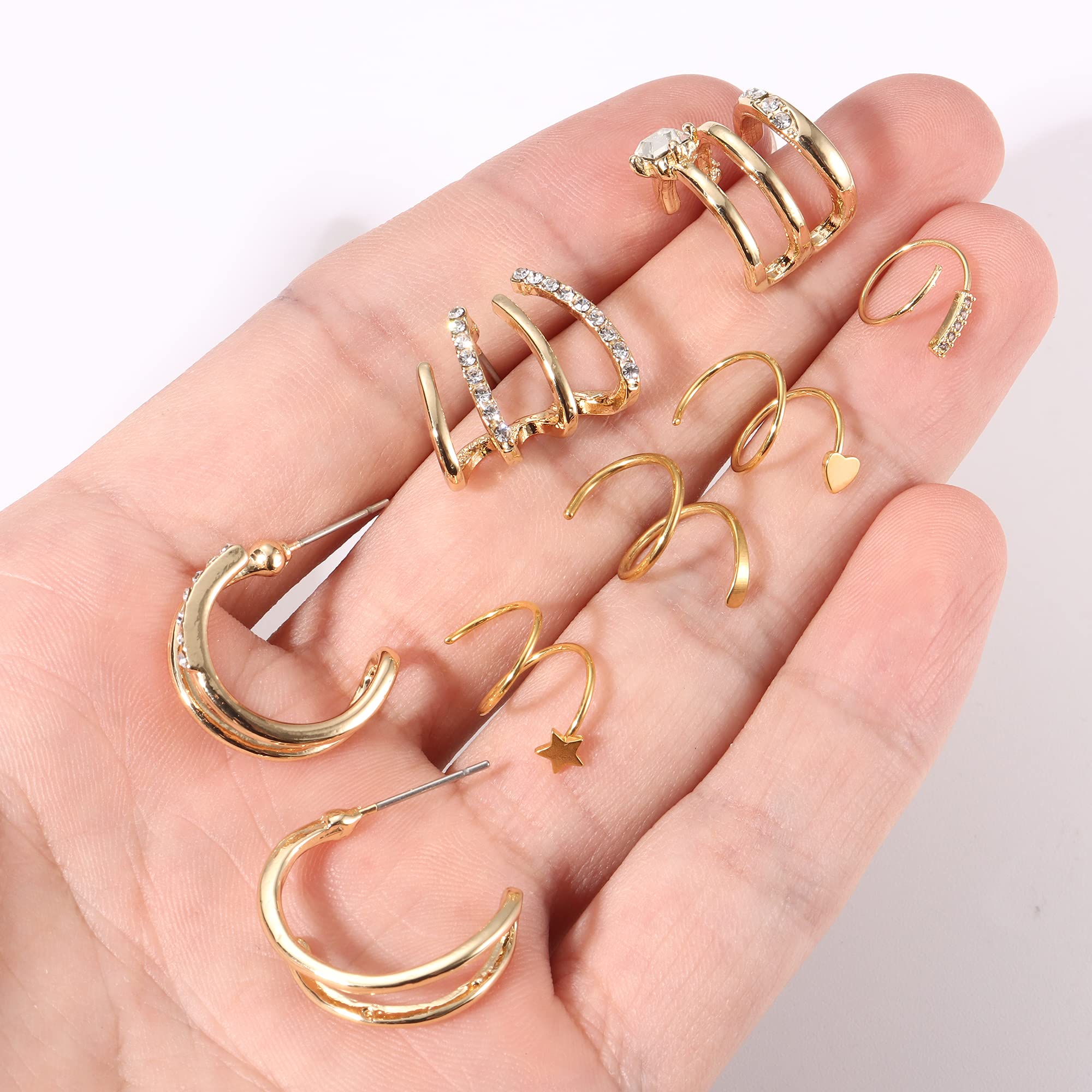 Sanfenly 8Pairs Double Hoop Earrings Claw Earrings Cuff for Women Teen Girls Spiral Twisted Hoop Earrings Huggie Climber Wrap Cuff Piercing Studs Cartilage Ear Piercing