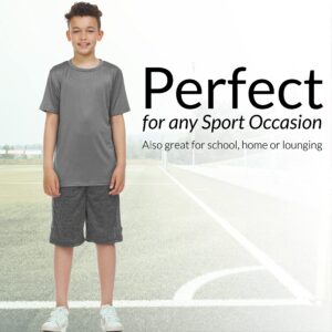 Boys Active T-Shirt - Quick-Dry Athletic Workout Training Stretch Crew Neck Short Sleeve Top 5 Pack