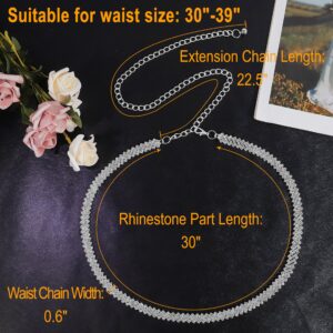 Lovful Bling Rhinestone Belt,Crystal Chain Belt for Women Dresses,Sparkly Diamond Glitter Waist Belts,Silver