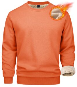 magcomsen winter sweatshirts for men crewneck tops thick cotton sweatshirts sherpa tops sweatshirt fleece lining casual warm sweatshirts bomber sweatshirts pullover orange