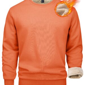 MAGCOMSEN Winter Sweatshirts For Men Crewneck Tops Thick Cotton Sweatshirts Sherpa Tops Sweatshirt Fleece Lining Casual Warm Sweatshirts Bomber Sweatshirts Pullover Orange