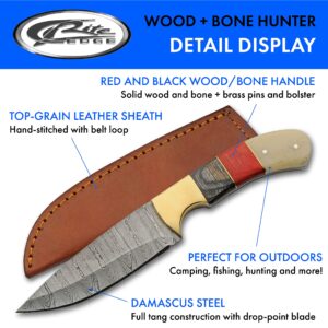 SZCO Supplies 9" Wood/Bone Handle Damascus Steel Drop Point Outdoor Hunting Knife