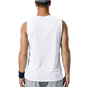 Haimont Sleeveless Shirts for Men Quick Dry Swim Muscle Tank Tops for Hiking Beach Running, White, S