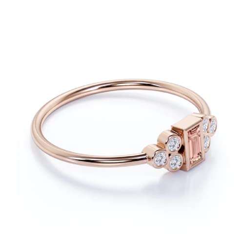 PB Collection Baguette Cut Blue Created Morganite Petite Minimalist Ring in 925 Sterling Silver 9.5