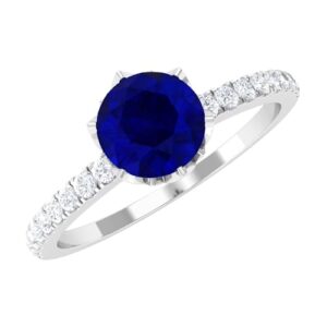 rosec jewels certified natural blue sapphire solitaire ring with hi-si diamond, 5 mm round, aaa quality, september birthstone ring, 14k white gold, size:us 8.00