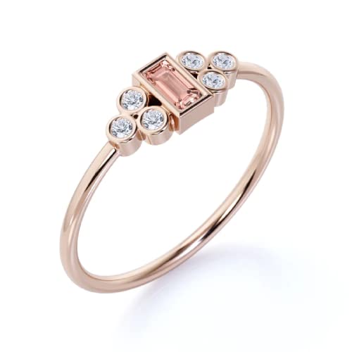 PB Collection Baguette Cut Blue Created Morganite Petite Minimalist Ring in 925 Sterling Silver 9.5