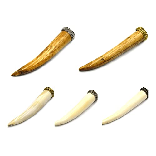 Bone Tusk Pendant | 4 Inch Ox Bone Focal Tusk Pendant | Horn Pendant | White Tusk Brown Tusk | Silver Cap Brown