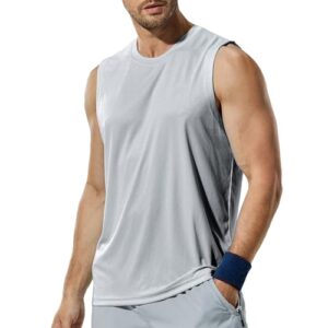 Haimont Mens Sleeveless Workout Shirt Swim Tank Quick Dry Muscle Tee, Light Grey, XL