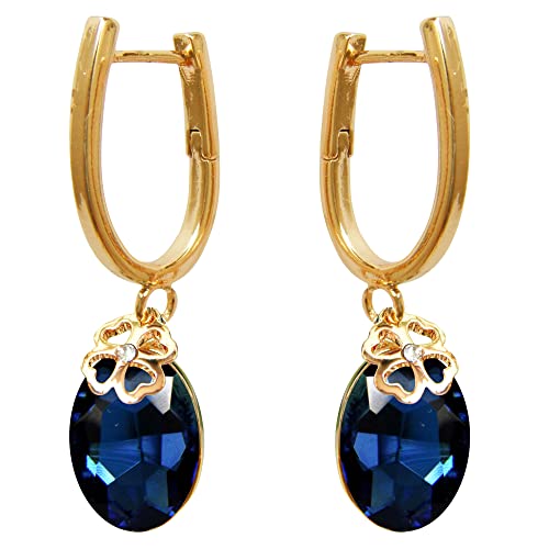 Navachi 18k Gold Plated Crystal Blue Oval Zircon Crystal Az1714 Hoop Earrings