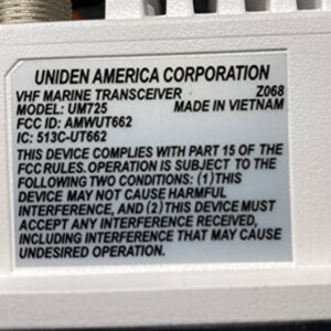 Uniden UM725 Marine VHF Radio, All USA, Canada, and Int'l. Marine Channels, 1Watt/25Watt Transmit Power, Largest LCD Screen in Class, NOAA Weather Channels w/Alerts, Speaker Mic, IPX8 Waterproof.