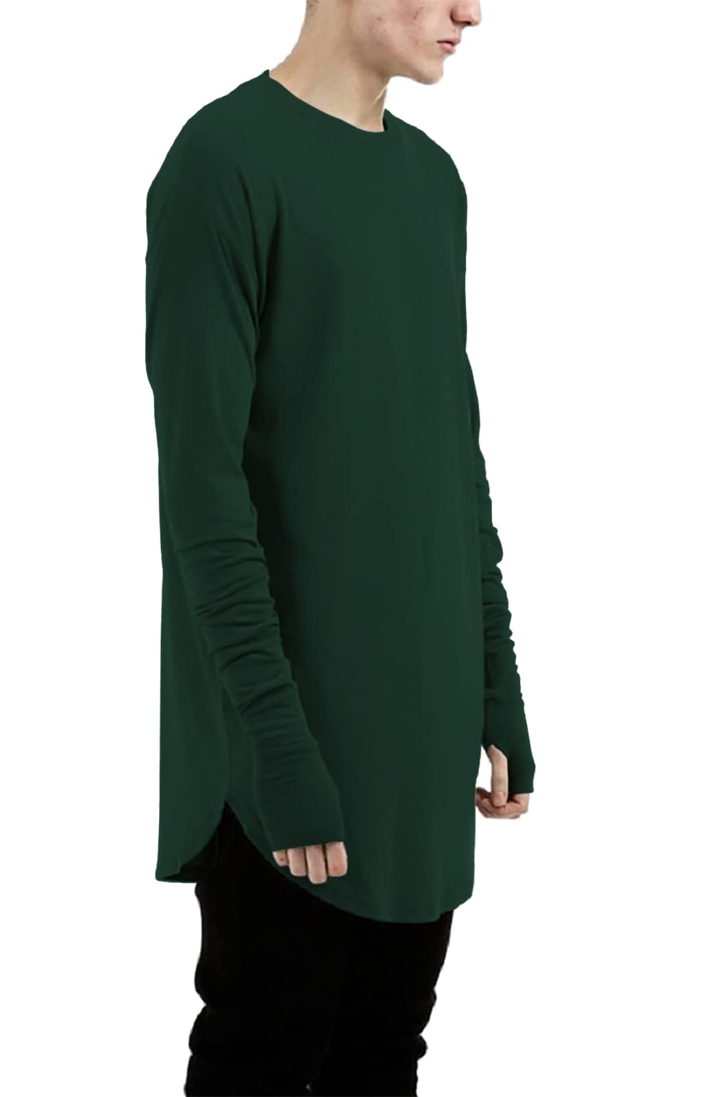 LILBETTER Mens Thumb Hole Cuffs Long Sleeve T-Shirt Basic Tee(Dark Green,Large)