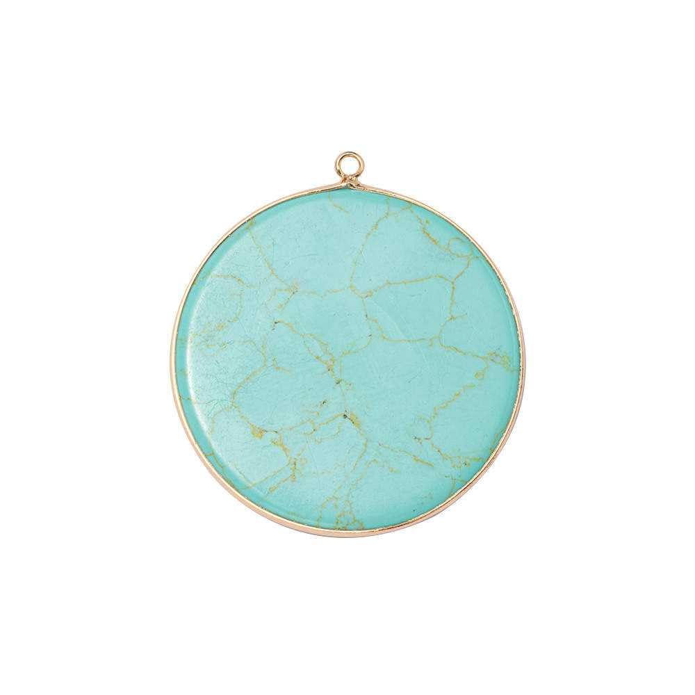 ATLLM Turquoise Circle Pendant Gold Gemstone Large Bohemian Necklace Natural Stone BOHO Round Charm Disc Marble Quartz