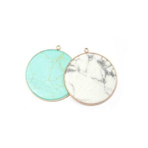 ATLLM Turquoise Circle Pendant Gold Gemstone Large Bohemian Necklace Natural Stone BOHO Round Charm Disc Marble Quartz