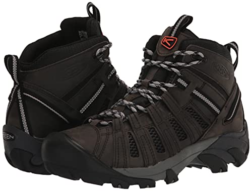 KEEN Men's Voyageur Mid Height Breathable Hiking Boots, Steel Grey/Scarlet Ibis, 10.5