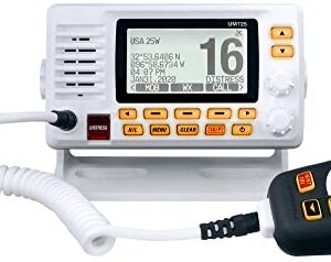 Uniden UM725 Marine VHF Radio, All USA, Canada, and Int'l. Marine Channels, 1Watt/25Watt Transmit Power, Largest LCD Screen in Class, NOAA Weather Channels w/Alerts, Speaker Mic, IPX8 Waterproof.