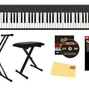 Casio CDP-S160 88-Key Compact Digital Piano - Black Bundle with Adjustable Stand, Bench, Instructional Book, Austin Bazaar Instructional DVD, Online Piano Lessons, and Polishing Cloth