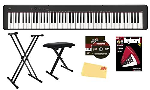 Casio CDP-S160 88-Key Compact Digital Piano - Black Bundle with Adjustable Stand, Bench, Instructional Book, Austin Bazaar Instructional DVD, Online Piano Lessons, and Polishing Cloth