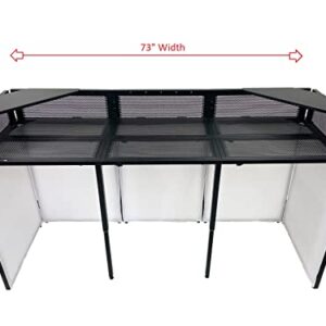 Mega 73" Wide DJ Event Facade White/Black Scrim Booth Two Top Corner Table Tops Largest DJ Facade Booth Available! Lightweight Aluminum