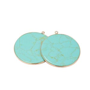 ATLLM Turquoise Circle Pendant Gold Gemstone Large Bohemian Necklace Natural Stone BOHO Round Charm Disc Marble Quartz