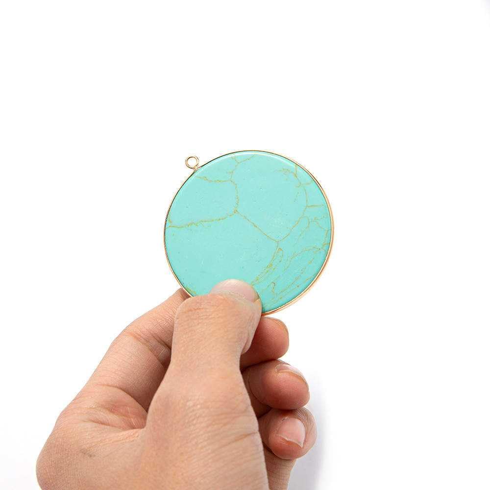 ATLLM Turquoise Circle Pendant Gold Gemstone Large Bohemian Necklace Natural Stone BOHO Round Charm Disc Marble Quartz