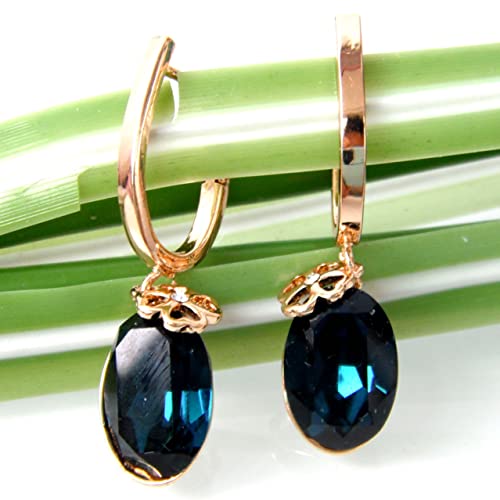 Navachi 18k Gold Plated Crystal Blue Oval Zircon Crystal Az1714 Hoop Earrings