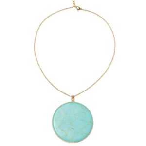 ATLLM Turquoise Circle Pendant Gold Gemstone Large Bohemian Necklace Natural Stone BOHO Round Charm Disc Marble Quartz