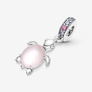 Murano Glass Pink Sea Turtle Dangle Charm 925 Sterling Silver Pendant,Girl Jewelry Beads Gifts for Women Bracelet&Necklace A0043-2