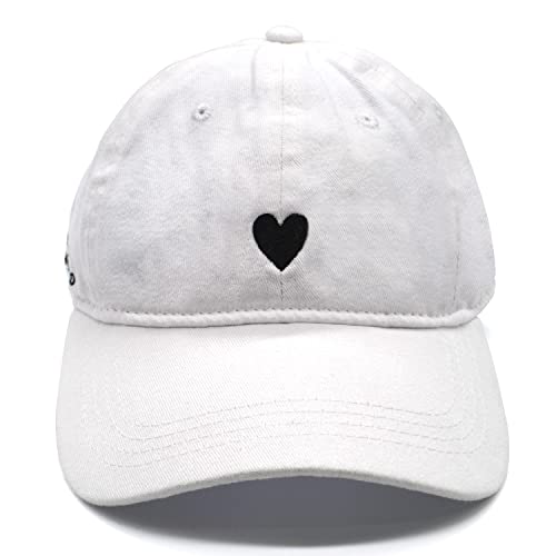 Atticus Poetry Hat, Embroidered Brushed Cotton Women’s Baseball Hat Unisex Fit, Adjustable One Size (Heart White)