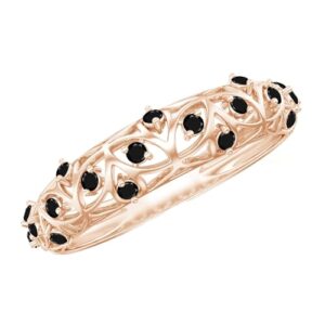 certified natural black onyx half eternity band ring for women, aaa quality, onyx filigree band - with jewelry box, 14k rose gold, size:us 6.50