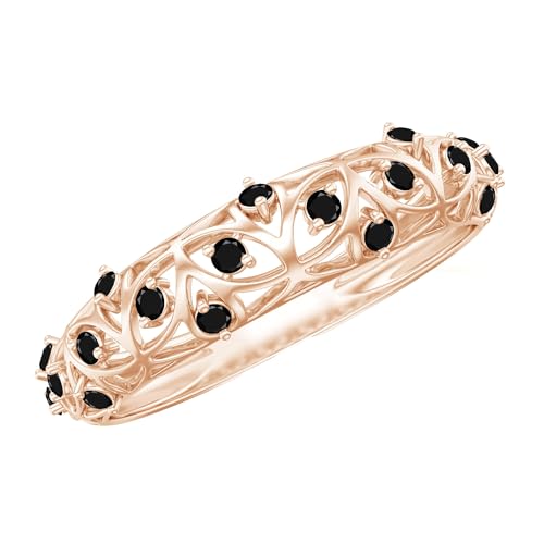 Certified Natural Black Onyx Half Eternity Band Ring for Women, Aaa Quality, Onyx Filigree Band - With Jewelry Box, 14K Rose Gold, Size:US 6.50