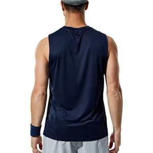 Haimont Sleeveless Workout Shirts for Men UV 50 Tank Top Dry Fit Muscle Tee, Navy, M