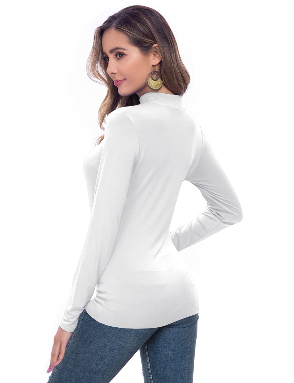 VOBCTY White Turtleneck Women Casual Long Sleeve Lightweight Slim Fitted Based Layer Shirts White X-Large