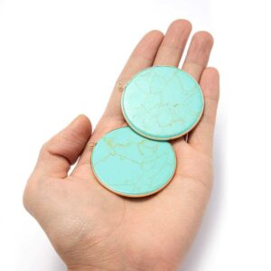 ATLLM Turquoise Circle Pendant Gold Gemstone Large Bohemian Necklace Natural Stone BOHO Round Charm Disc Marble Quartz