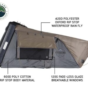 Overland Vehicle Systems Bushveld II Hard Shell Clam Shell Roof Top Tent with Aluminum Base Dark Grey Body and Green Rainfly - 2 Person Tent - Four Seasons Ready