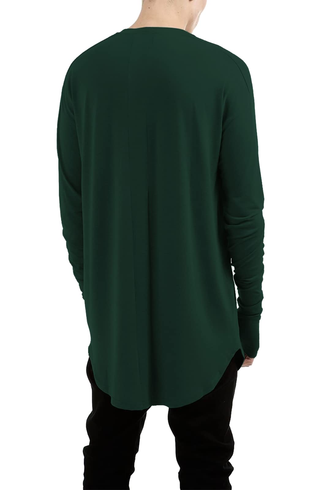 LILBETTER Mens Thumb Hole Cuffs Long Sleeve T-Shirt Basic Tee(Dark Green,Large)