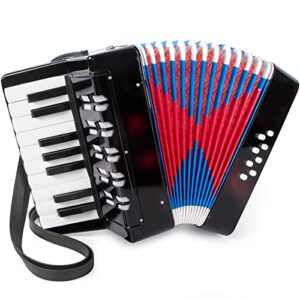 Accordion, 17 Keys Piano Accordion for Kids Students 8 Bass with Straps for Beginners Student Educational Musical Instrument (Black)